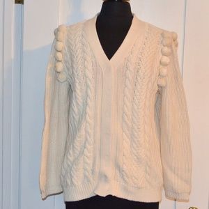 NWT CHAN LUU CABLE KNIT POM POM CARDIGAN KNIT SWEATER